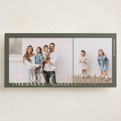 This is a pine foil pressed holiday cards with foil pressed by Brianne Larsen called classic & modern printing on recycled smooth signature in tall