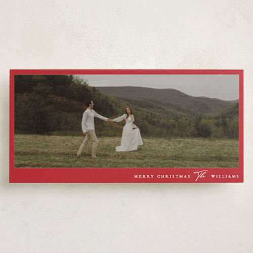 This is a poinsettia holiday photo cards with standard by Angela Thompson called picturesque printing on recycled smooth signature in tall