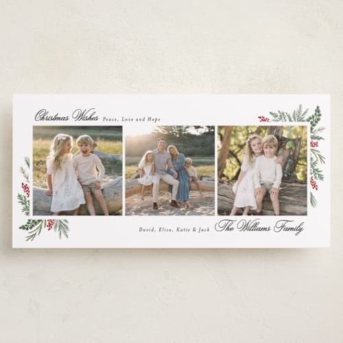This is a peppermint holiday photo cards with standard by Susan Moyal called warmest wish printing on recycled smooth signature in tall