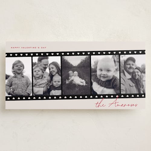 This is a cream holiday photo cards with standard by Kamala Nahas called heartstrip five printing on recycled smooth signature in tall