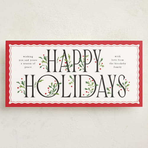 This is a holly holiday photo cards with standard by Erin L. Wilson called festive foliage printing on signature in tall