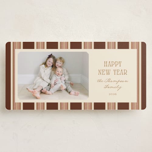 This is a fig holiday photo cards with standard by Robert and Stella called antique stripes printing on recycled smooth signature in tall