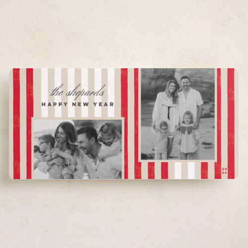 This is a candy cane holiday photo cards with standard by Stacey Day called vintage stripes printing on recycled smooth signature in tall