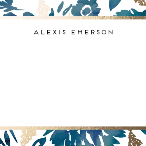 This is a aqua foil stamped stationery with foil pressed by Petra Kern called watercolor delight border printing on signature in 4.25x5.5