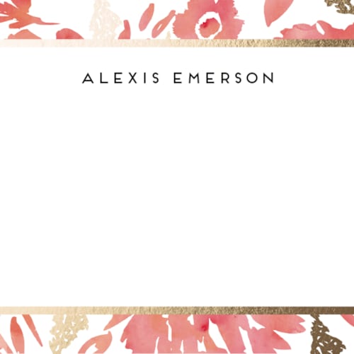 This is a strawberry sorbet foil stamped stationery with foil pressed by Petra Kern called watercolor delight border printing on signature in 4.25x5.5