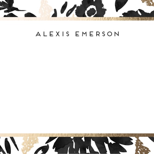 This is a ebony foil stamped stationery with foil pressed by Petra Kern called watercolor delight border printing on signature in 4.25x5.5