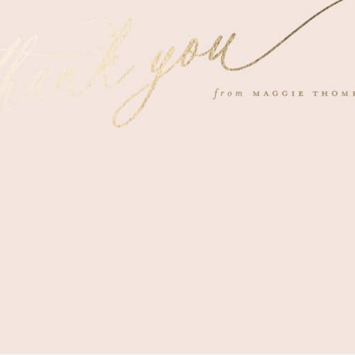 This is a caramel foil stamped stationery with foil pressed by Carolyn MacLaren called elegant thanks printing on signature in 4.25x5.5