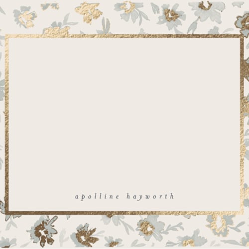 This is a skylight foil stamped stationery with foil pressed by Gwen Bedat called bleuets printing on signature in 4.25x5.5