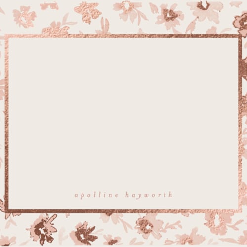 This is a rose foil stamped stationery with foil pressed by Gwen Bedat called bleuets printing on signature in 4.25x5.5