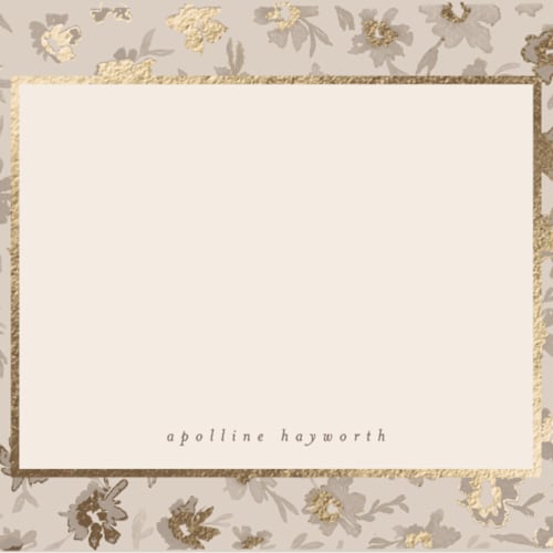 This is a hay foil stamped stationery with foil pressed by Gwen Bedat called bleuets printing on signature in 4.25x5.5
