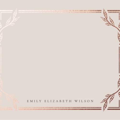 This is a petal foil stamped stationery with foil pressed by Ana de Sousa called classic love printing on signature in 4.25x5.5