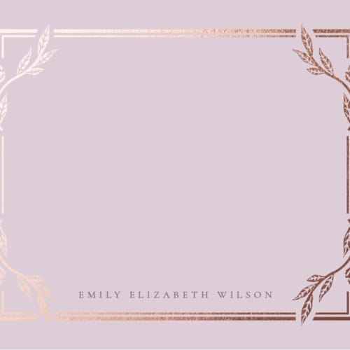 This is a vineyard foil stamped stationery with foil pressed by Ana de Sousa called classic love printing on signature in 4.25x5.5