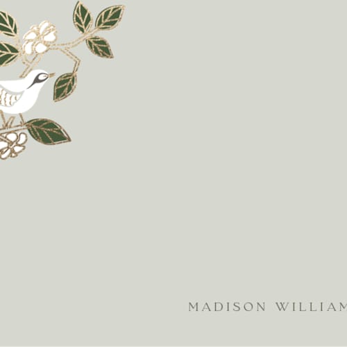 This is a emerald foil stamped stationery with foil pressed by Ana de Sousa called beautiful bird printing on signature in 4.25x5.5