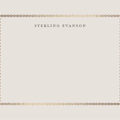 This is a cream foil stamped stationery with foil pressed by Melinda Denison called luxe printing on signature in 4.25x5.5
