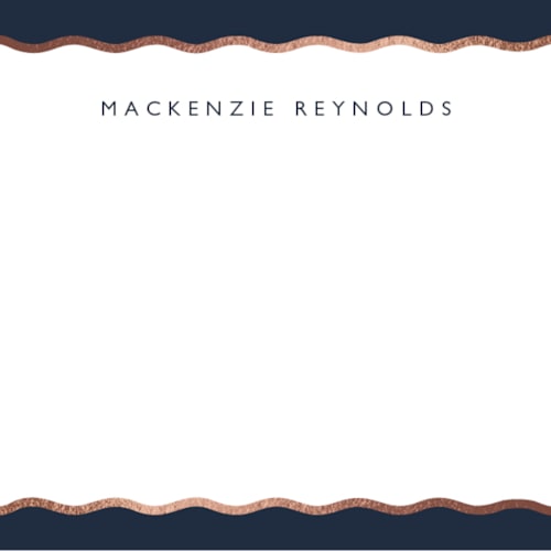 This is a navy foil stamped stationery with foil pressed by Olivia Raufman called preppy twist printing on signature in 4.25x5.5