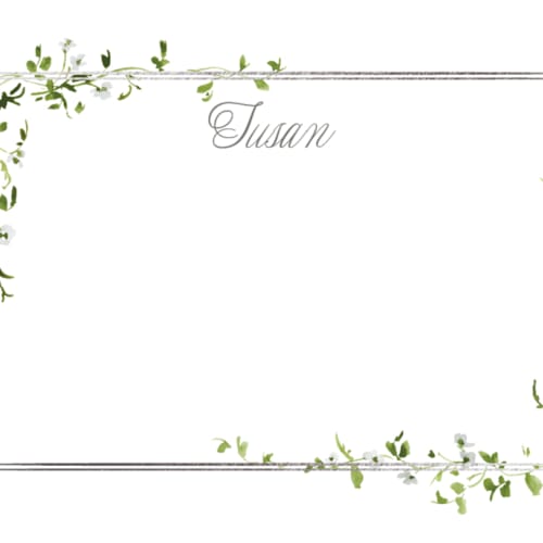 This is a dew foil stamped stationery with foil pressed by Everett Paper Goods called flowering vine printing on signature in 4.25x5.5