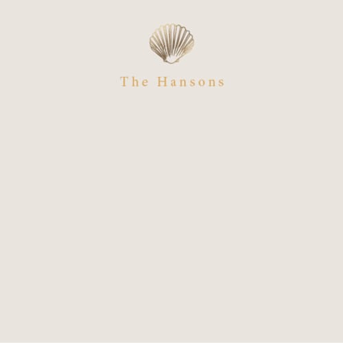 This is a sunrise foil stamped stationery with foil pressed by Hannah Bowman called simple seashell printing on signature in 4.25x5.5