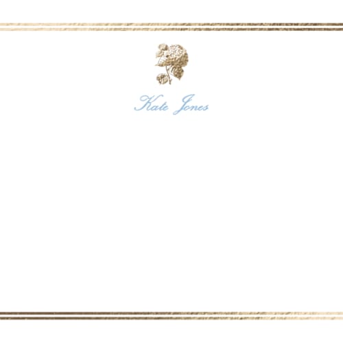 This is a sky blue foil stamped stationery with foil pressed by Megan Davis called cheseapeake printing on signature in 4.25x5.5