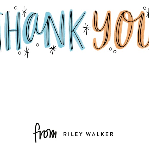 This is a tangerine kids thank you cards notes with standard by Alethea and Ruth called thank you outlines printing on signature in standard