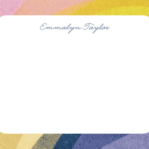 This is a citrine dream kids thank you cards notes with standard by Carrie Moradi called collaged rainbow printing on signature in standard