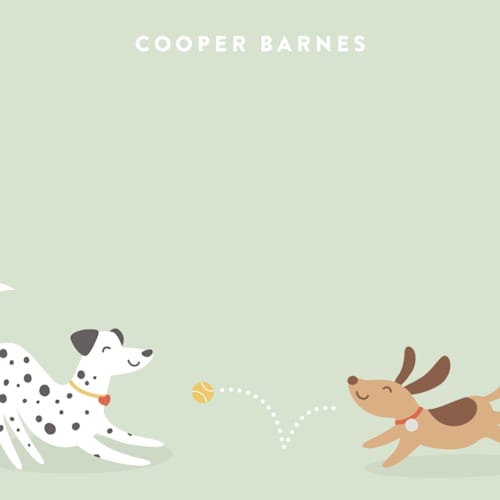 This is a grass kids thank you cards notes with standard by Susan Asbill called playful pups printing on signature in standard
