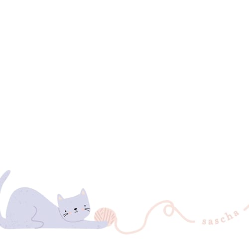 This is a lilac kids thank you cards notes with standard by Angela Thompson called smitten kitten printing on signature in standard