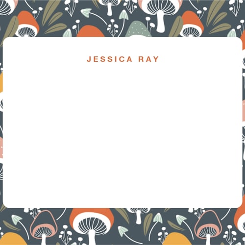 This is a deep sea kids thank you cards notes with standard by INSVY Design Studio called whimsical mushrooms printing on signature in standard
