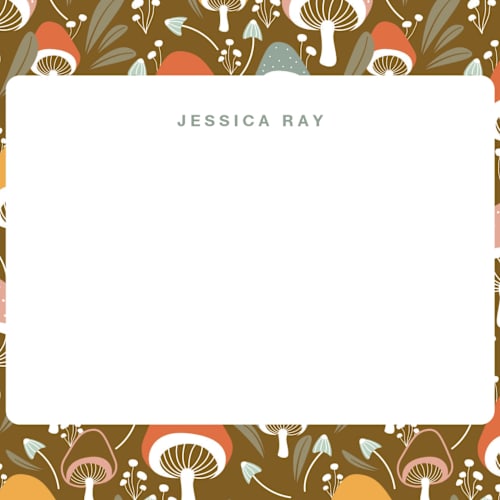 This is a dirt kids thank you cards notes with standard by INSVY Design Studio called whimsical mushrooms printing on signature in standard