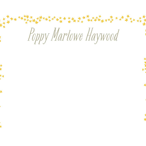 This is a golden yarrow kids thank you cards notes with standard by Kate Ross called tiny flora printing on signature in standard