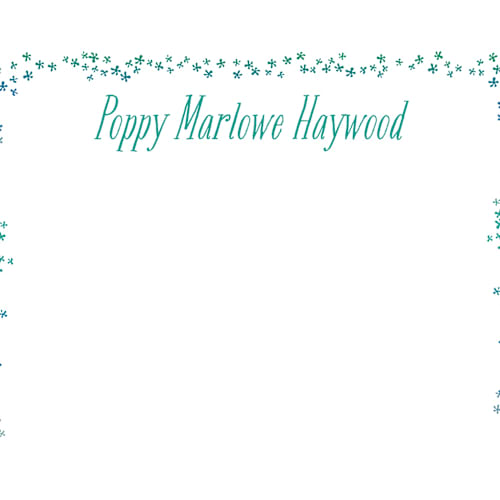 This is a teal forget me nots kids thank you cards notes with standard by Kate Ross called tiny flora printing on signature in standard