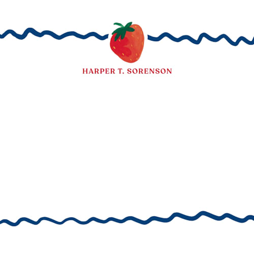 This is a navy kids thank you cards notes with standard by Erika Firm called sweet berry printing on signature in standard