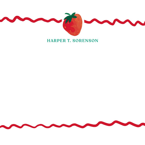 This is a strawberry kids thank you cards notes with standard by Erika Firm called sweet berry printing on signature in standard