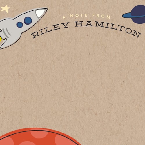 This is a kraft kids thank you cards notes with standard by Griffinbell Paper Co. called mission to mars printing on signature in standard