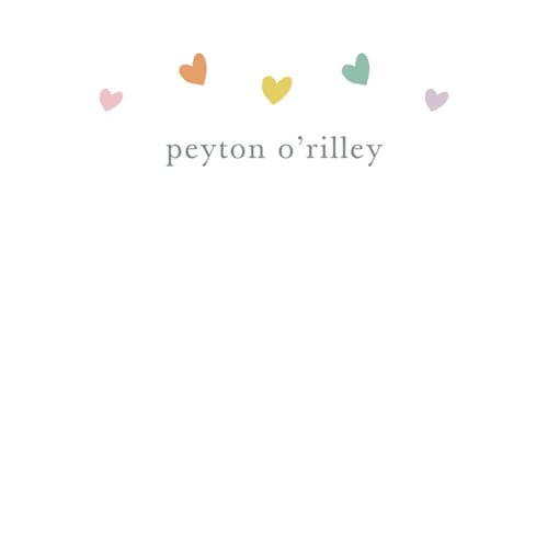 This is a summer kids thank you cards notes with standard by Stacey Meacham called rainbow hearts printing on signature in standard