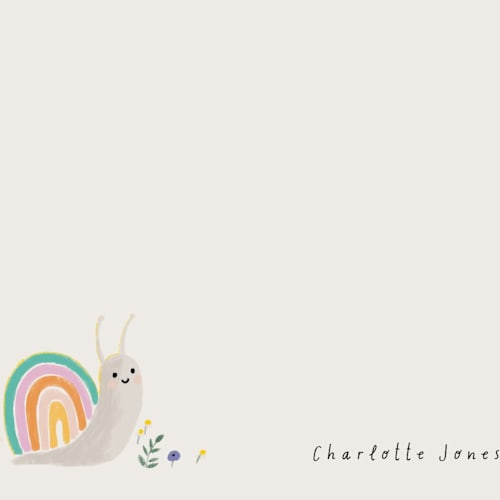 This is a sand kids thank you cards notes with standard by Cass Loh called rainbow snail printing on signature in standard