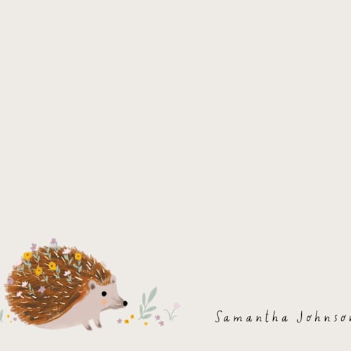 This is a sand kids thank you cards notes with standard by Cass Loh called flowers hedgehog printing on signature in standard