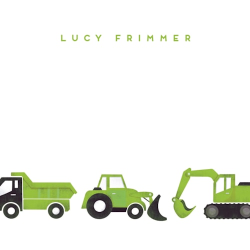 This is a lime kids thank you cards notes with standard by Snow and Ivy called big truck parade printing on signature in standard