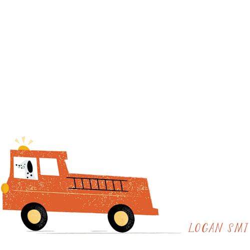 This is a fire engine kids thank you cards notes with standard by Angela Thompson called sound the alarm! printing on signature in standard
