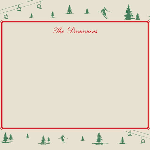 This is a sage personalized stationery thank you cards with standard by Jen Ramsey called ski time printing on signature in 4.25x5.5