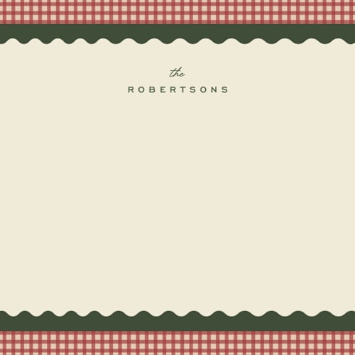 This is a cranberry personalized stationery thank you cards with standard by Ellen Schlegelmilch called gingham layers printing on signature in 4.25x5.5