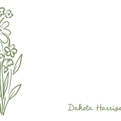 This is a moss personalized stationery thank you cards with standard by Jenna Holcomb called wildflower note printing on signature in 4.25x5.5