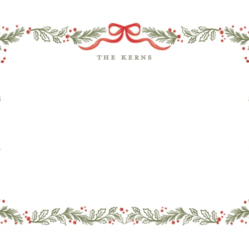 This is a stocking personalized stationery thank you cards with standard by Creo Study called holiday botanical border printing on signature in 4.25x5.5