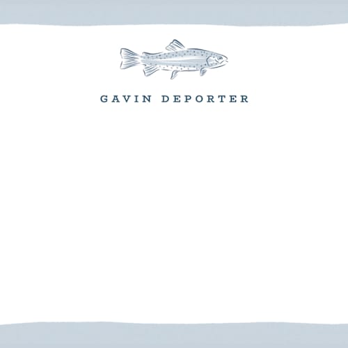 This is a river personalized stationery thank you cards with standard by Erin German called fishy printing on signature in 4.25x5.5