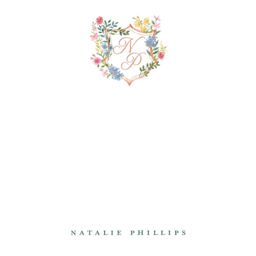 This is a petal personalized stationery thank you cards with standard by Petra Kern called montecito crest printing on signature in 4.25x5.5