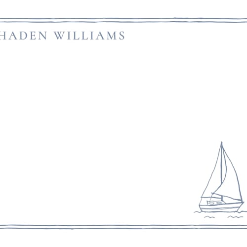 This is a coast personalized stationery thank you cards with standard by Cass Loh called sailboat printing on signature in 4.25x5.5