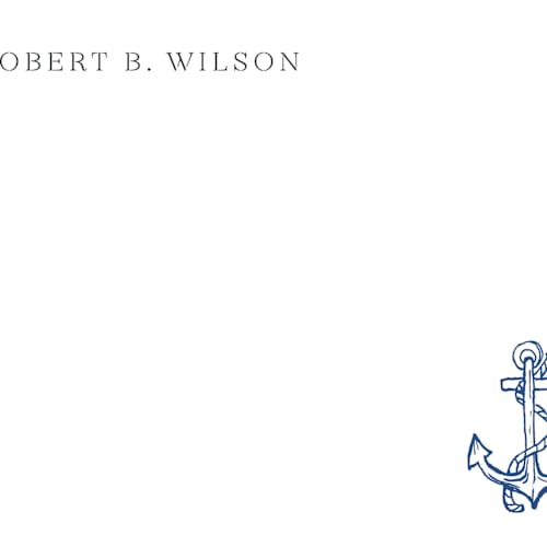 This is a navy personalized stationery thank you cards with standard by Cass Loh called anchor printing on signature in 4.25x5.5