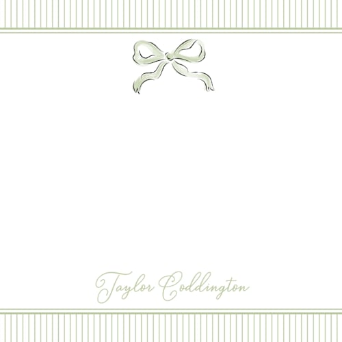 This is a pistachio personalized stationery thank you cards with standard by Helena Vitto called bow printing on signature in 4.25x5.5