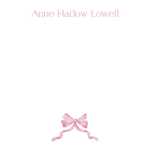 This is a blush personalized stationery thank you cards with standard by Pink House Press called bow printing on signature in 4.25x5.5