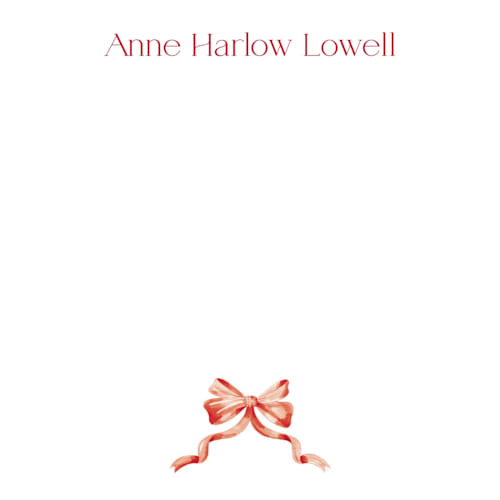 This is a burnt rose personalized stationery thank you cards with standard by Pink House Press called bow printing on signature in 4.25x5.5
