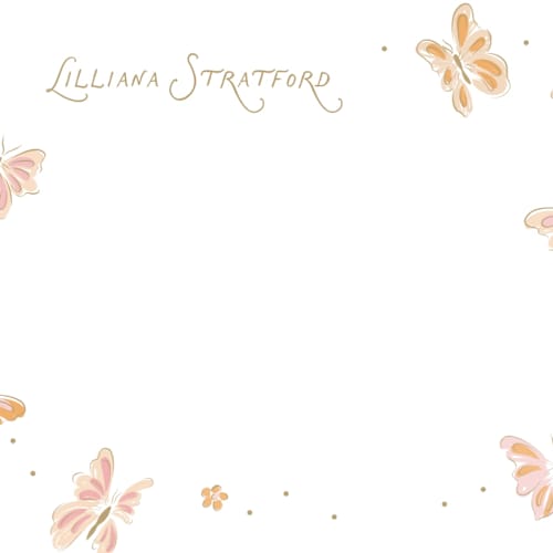 This is a flutter personalized stationery thank you cards with standard by Erin German called butterflies printing on signature in 4.25x5.5